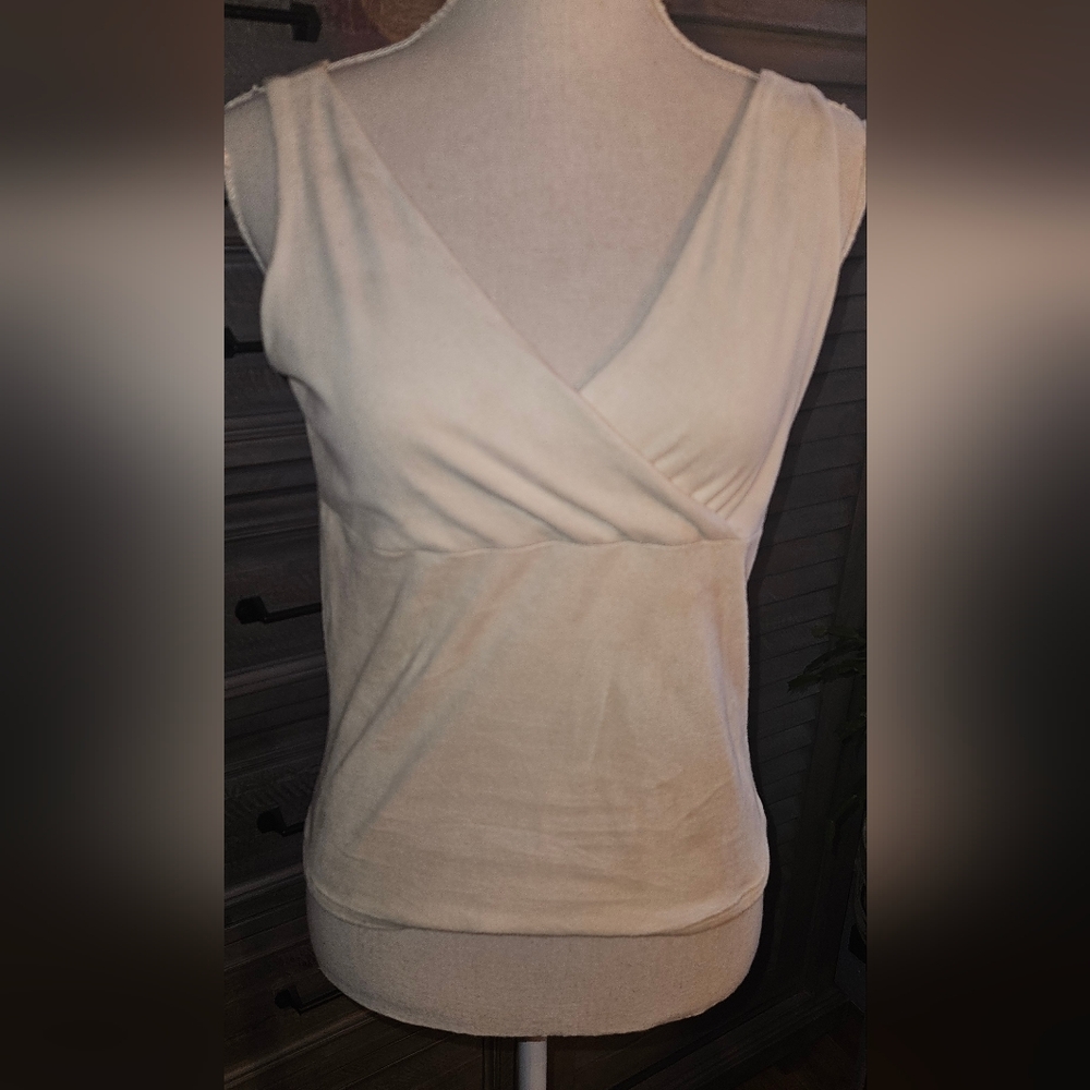 Elegant Cream Sleeveless Wrap Top Microsuede By Equestrian Santa Barbara